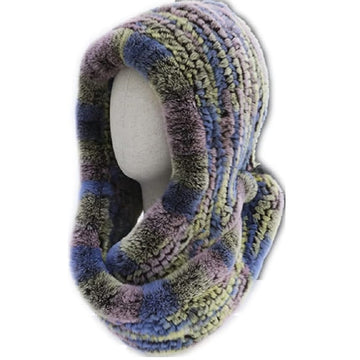 Women's Knitted Rabbit Fur Hat Hooded Scarf Winter Hats