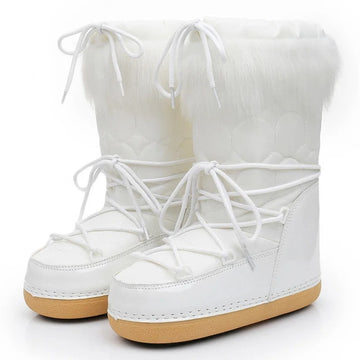 Women’s Winter Snow Boots – Fluffy Lace-Up Mid-Calf Ski Boots