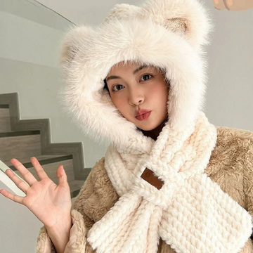 Knitted Fleece Cross Scarves  Ear And Neck Protection Hat Scarf Set