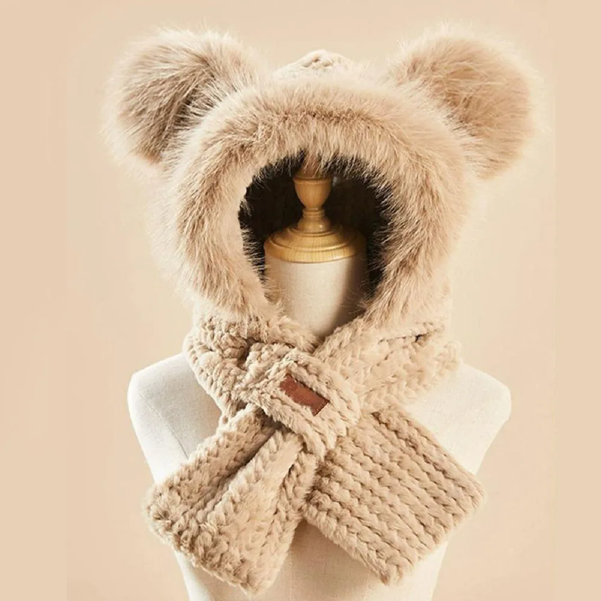 Knitted Fleece Cross Scarves  Ear And Neck Protection Hat Scarf Set