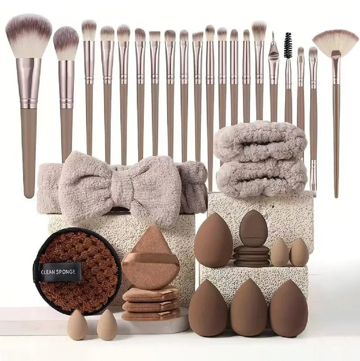 56-Piece Makeup Brush Set – Chocolate Full Face Kit with Beauty Sponge