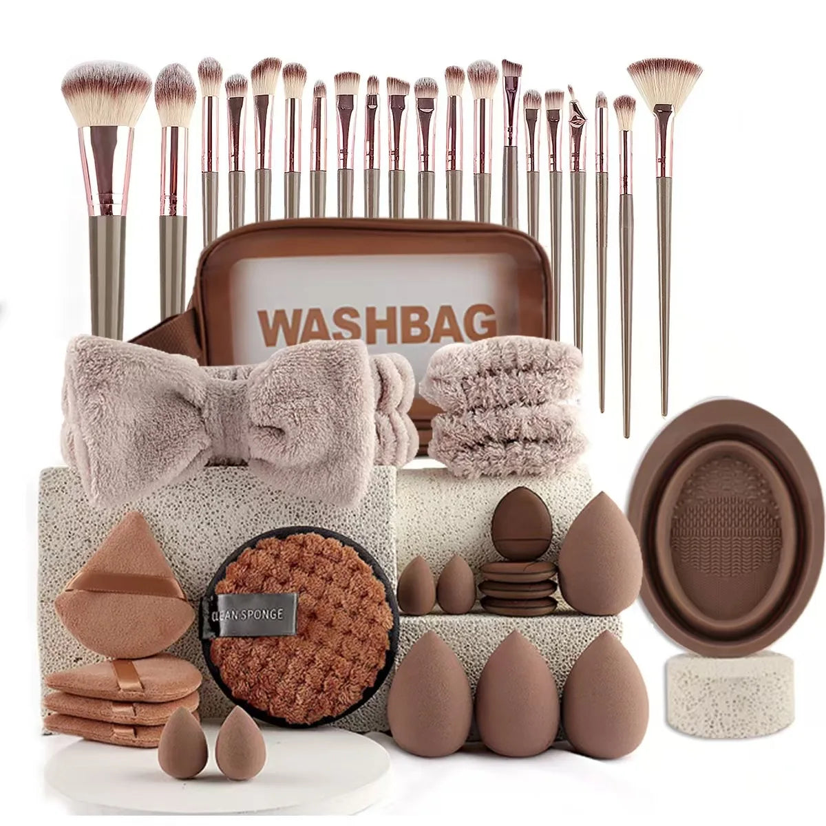 56-Piece Makeup Brush Set – Chocolate Full Face Kit with Beauty Sponge