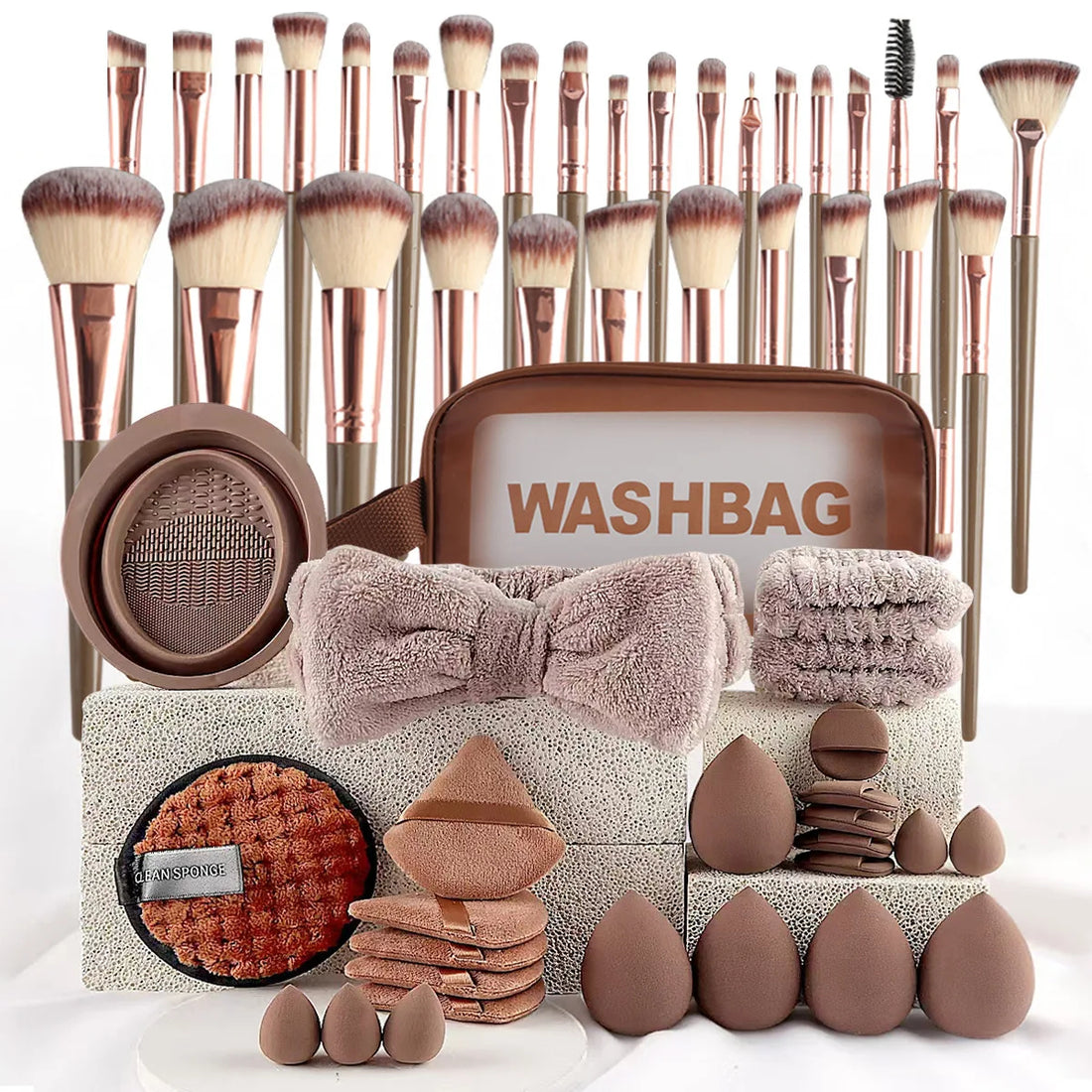 56-Piece Makeup Brush Set – Chocolate Full Face Kit with Beauty Sponge