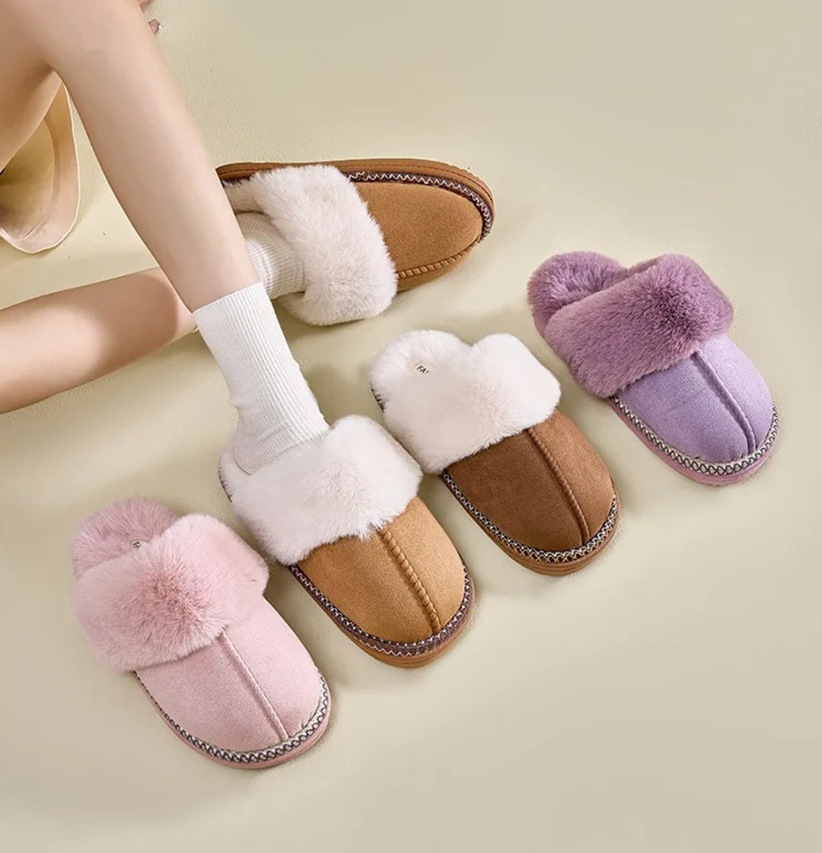Women’s Winter Fur Slippers – Plush Cotton House Slides Warm and Fluffy Comfort