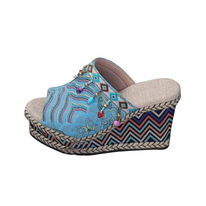 Women’s Peep Toe Wedge Sandals – Summer Chunky Platform Sky Blue Fashion Shoes