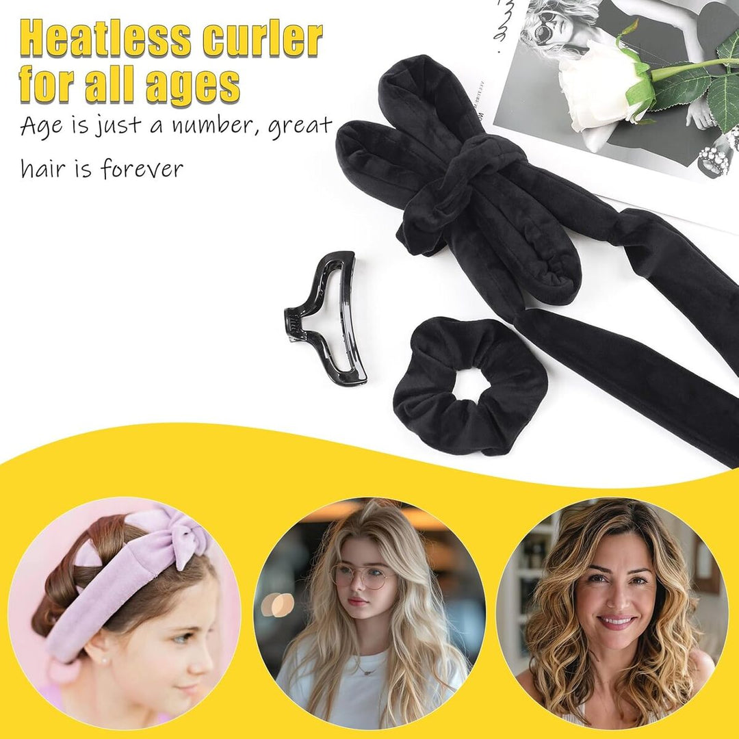 9-Pcs Silk Heatless Curling Kit – Ribbon Rod Clips and Scrunchie for Overnight Curls