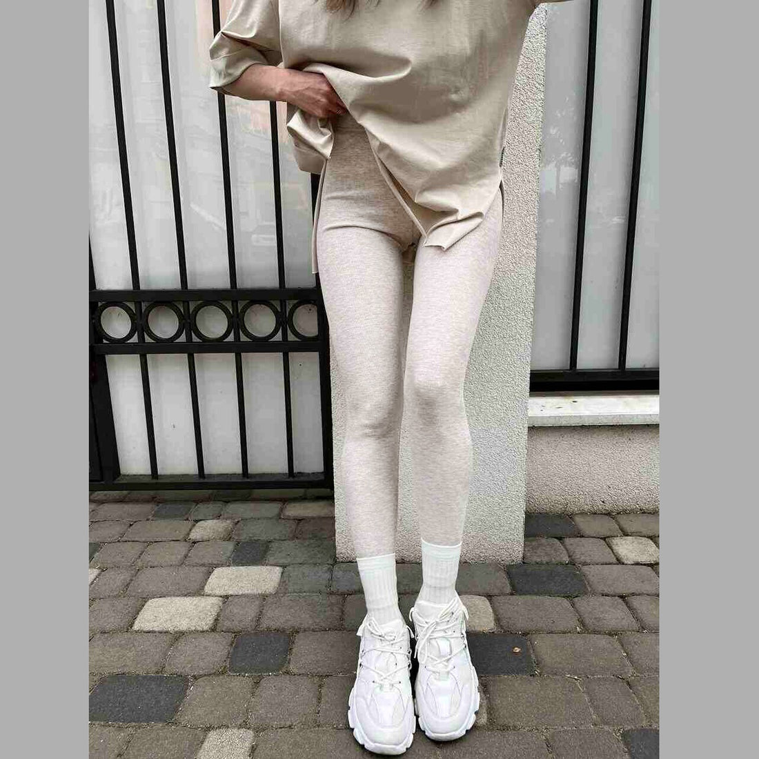 Women's Winter Leggings Ribbed Knitted Velvet Thermal with Fleece Strech Cotton