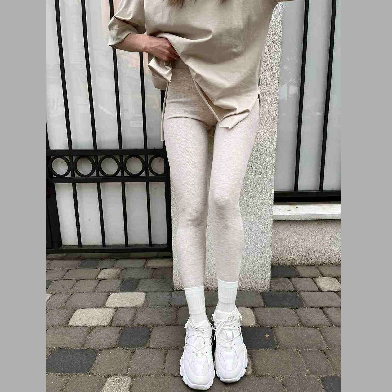 Women's Winter Leggings Ribbed Knitted Velvet Thermal with Fleece Strech Cotton
