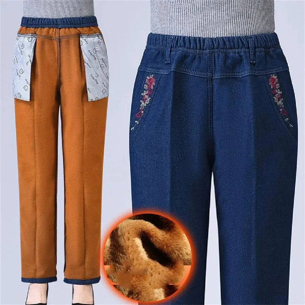 Women's Vintage Thicken Warm Winter Fleece Lined Jeans