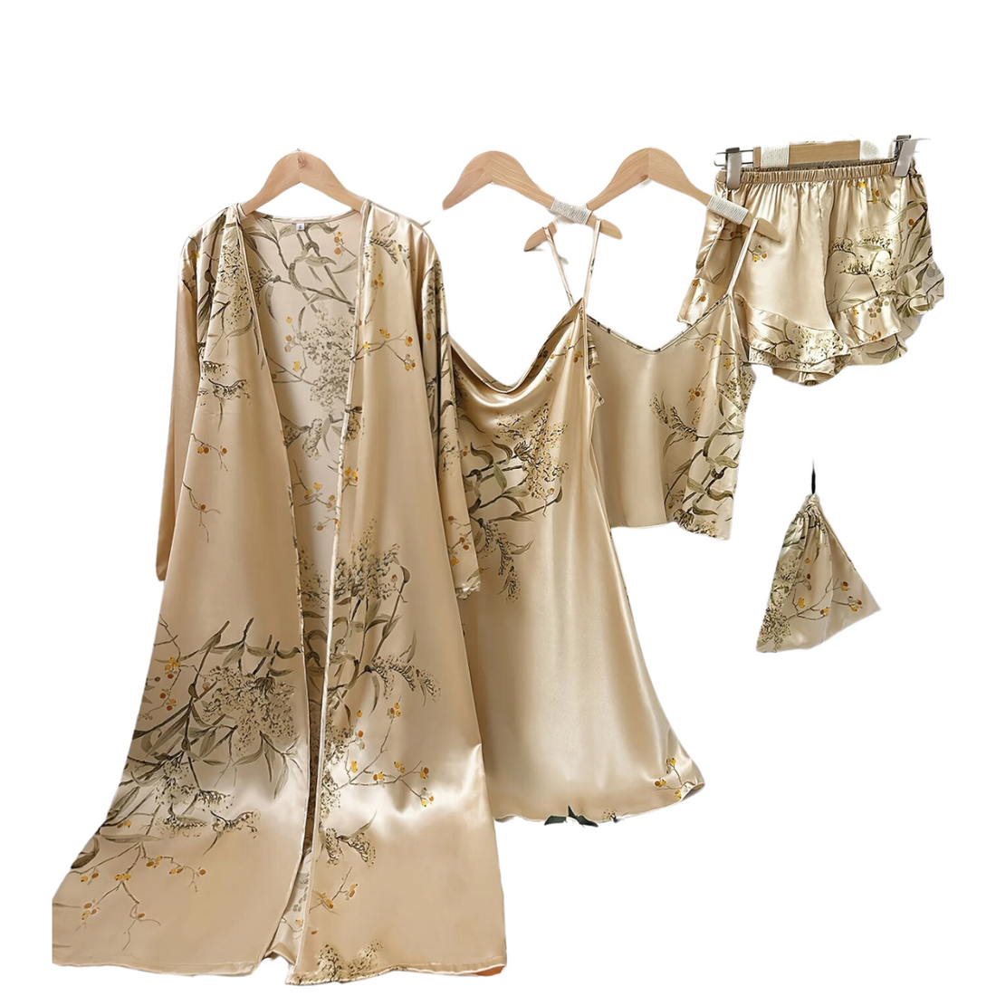 Women's 5 Piece Floral Print Satin Pajama Set