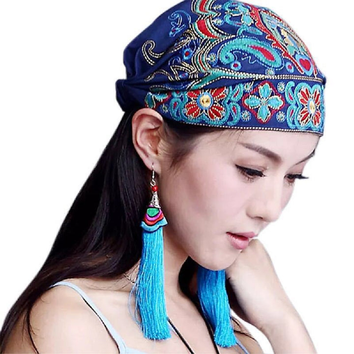 Vintage Embroidery Flowers Headwear Hats Cotton Slouchy Beanie Cap Scarf