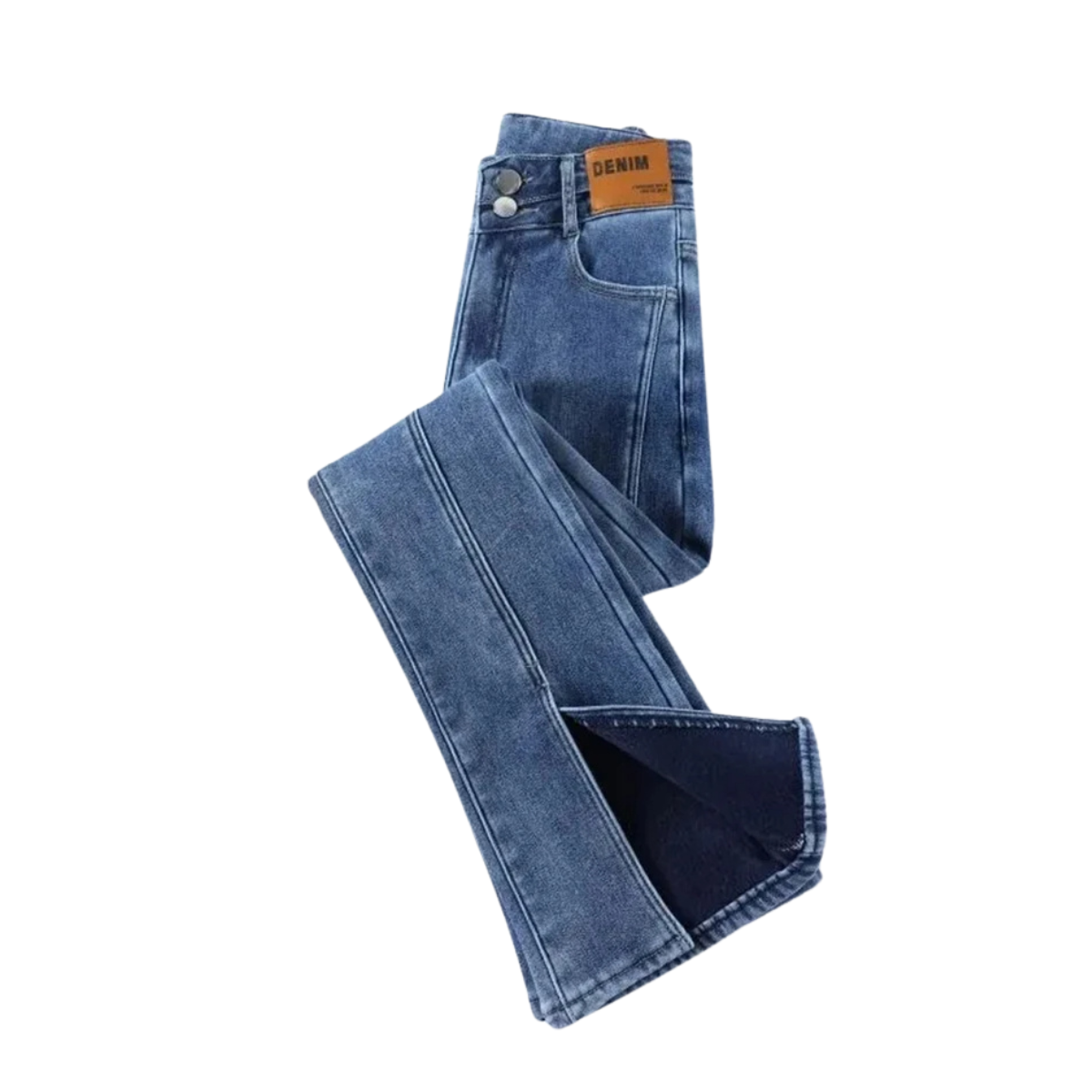 Women's Thicken Button Skinny Winter Warm Plus Velvet Lined Denim Pants