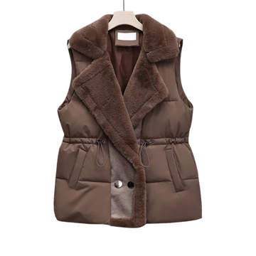 Women's Winter Outerwear Puffer Vest Fur Integrated Lapel Waistcoat