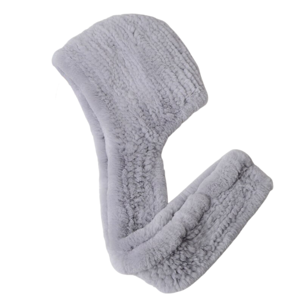 Women's Real Rex Rabbit Fur Hooded Hat Scarf