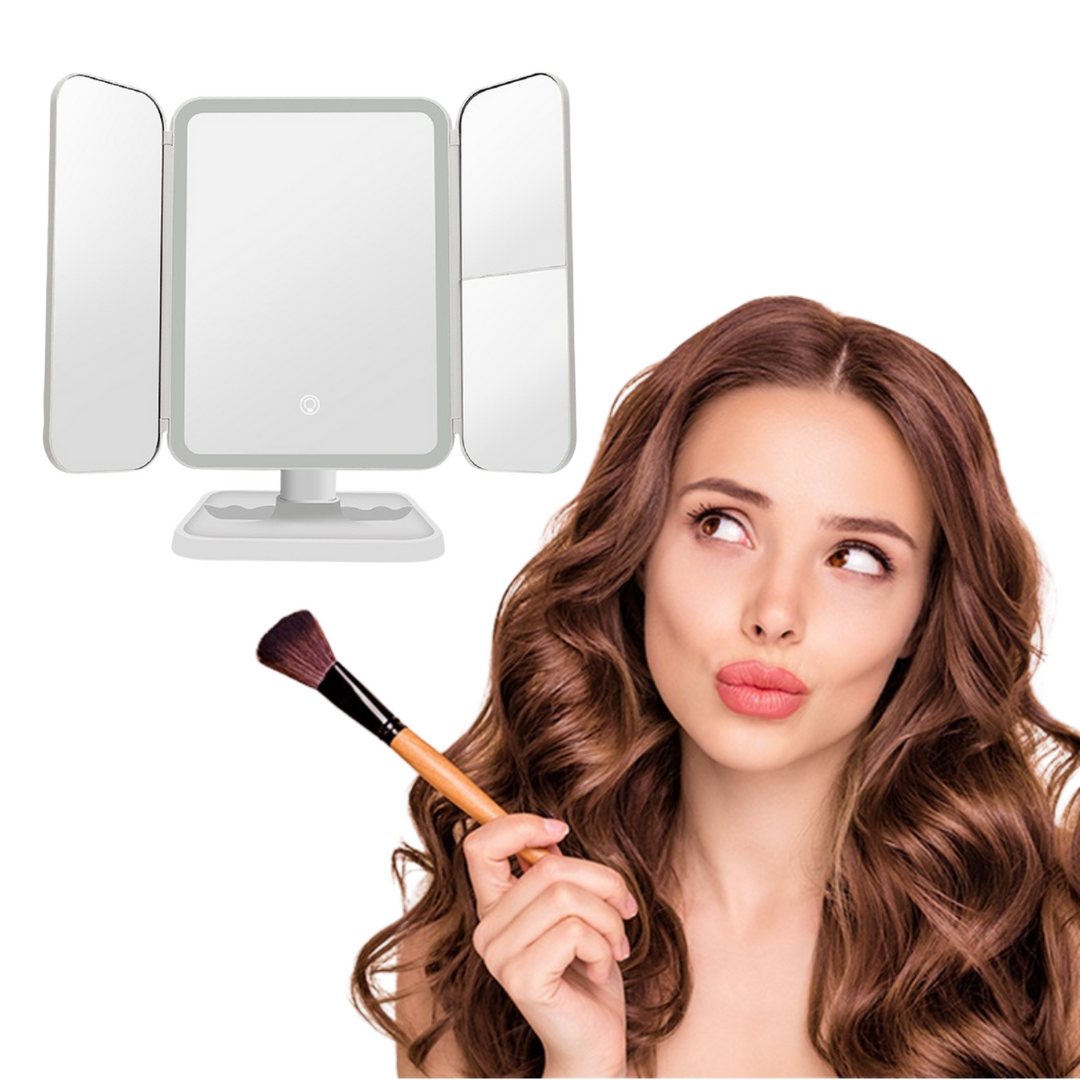 Tri-Fold Lighted Makeup Mirror