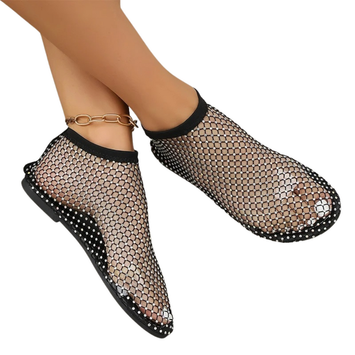 Mesh Flats Round Toe Rhinestone Sandals