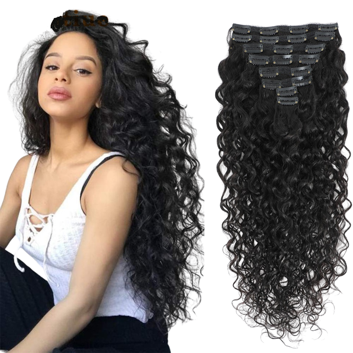 Natural Color Water Wave Clip in Hair Extensions