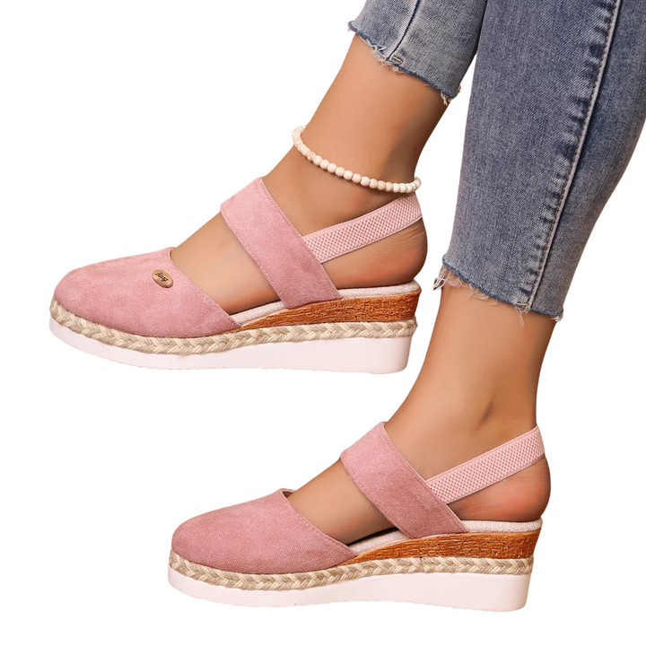 Women’s Closed-Toe Wedge Sandals – Buckle-Strap Gladiator Summer Shoes