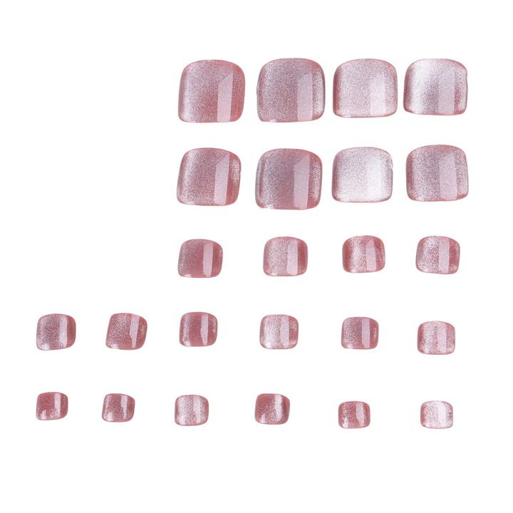 24Pcs Light Fake Toenails Cat's Eyes Press on Nails for Foot