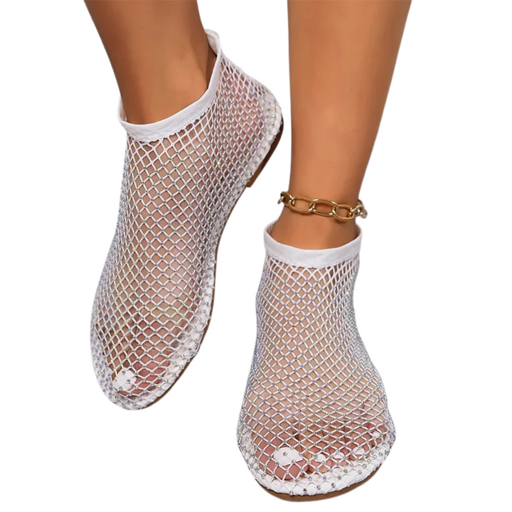 Mesh Flats Round Toe Rhinestone Sandals