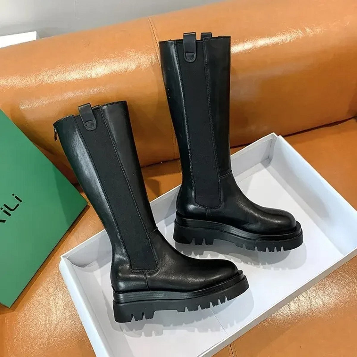 Women's Knight Long Boots Warm Fur Shoes Winter Square Heels High Booties