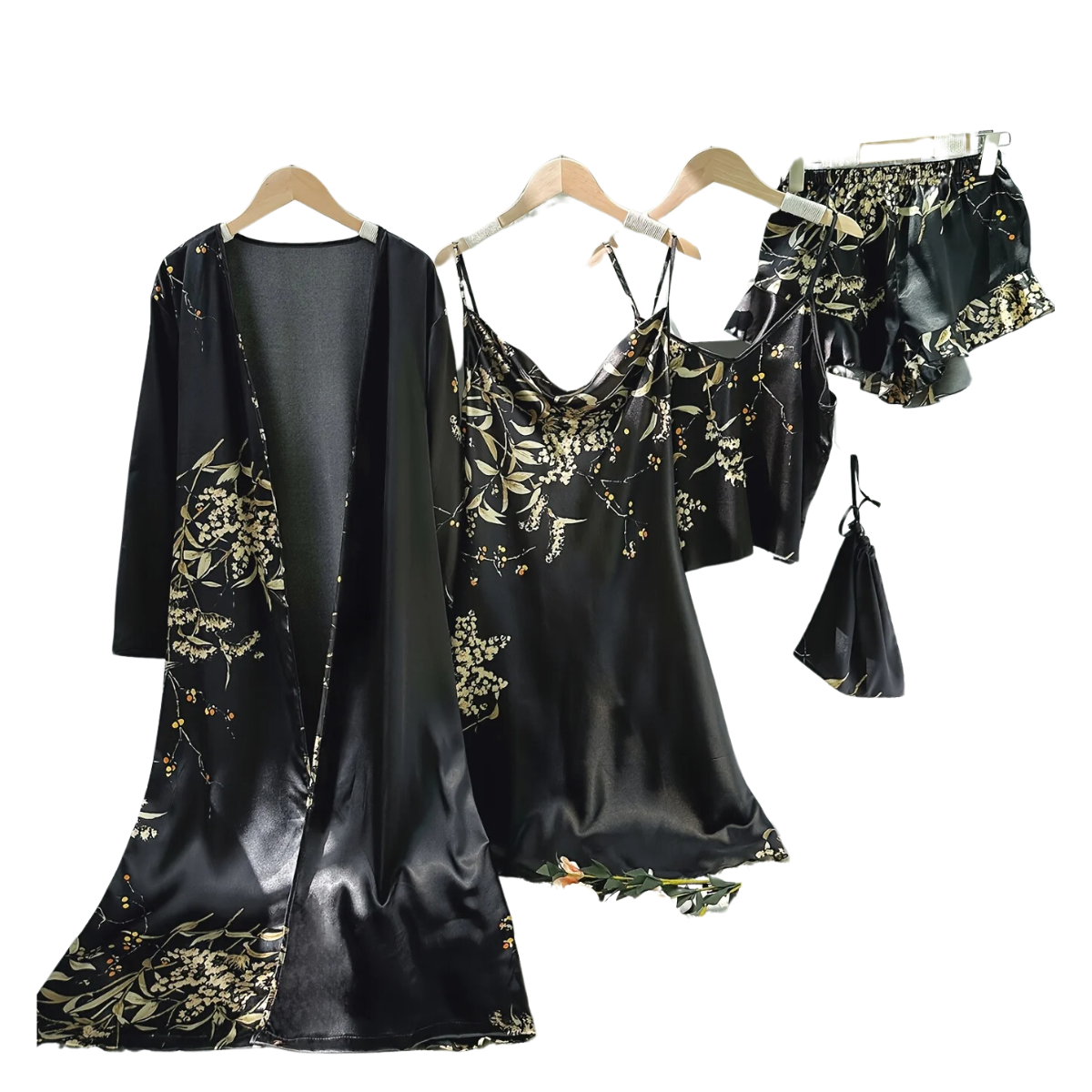 Women's 5 Piece Floral Print Satin Pajama Set