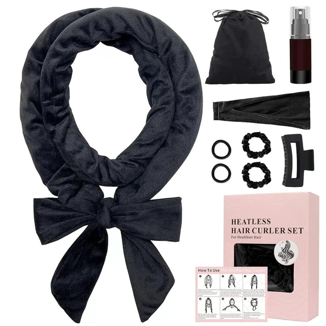 9-Pcs Silk Heatless Curling Kit – Ribbon Rod Clips and Scrunchie for Overnight Curls
