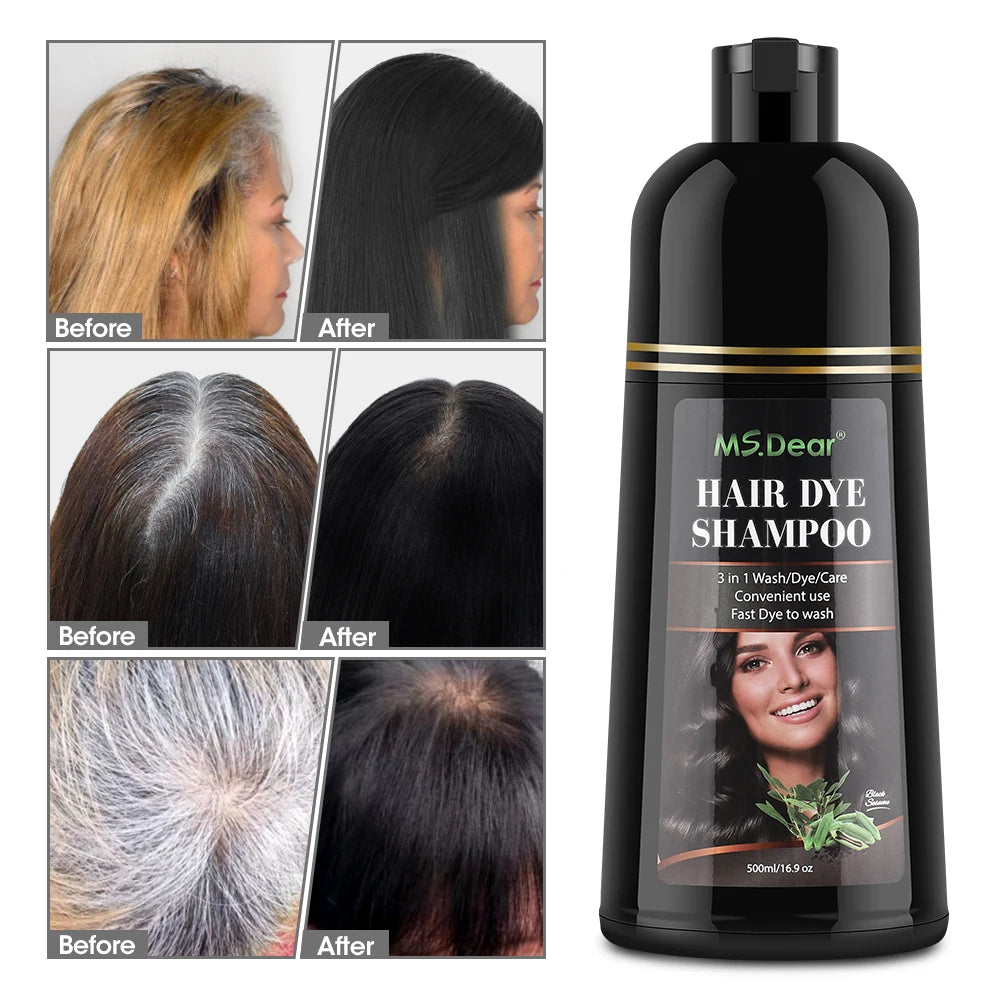 Instant Black Hair Dye Shampoo – Natural Ginseng Hair Colouring 500ml
