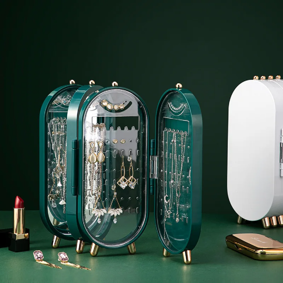 Foldable Jewelry Box Storage Organizer With Mirror