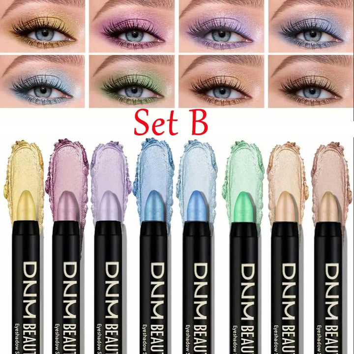 Metallic Eyeshadow 8-Pc Stick Set – Waterproof Long-Lasting and Multi-Colour