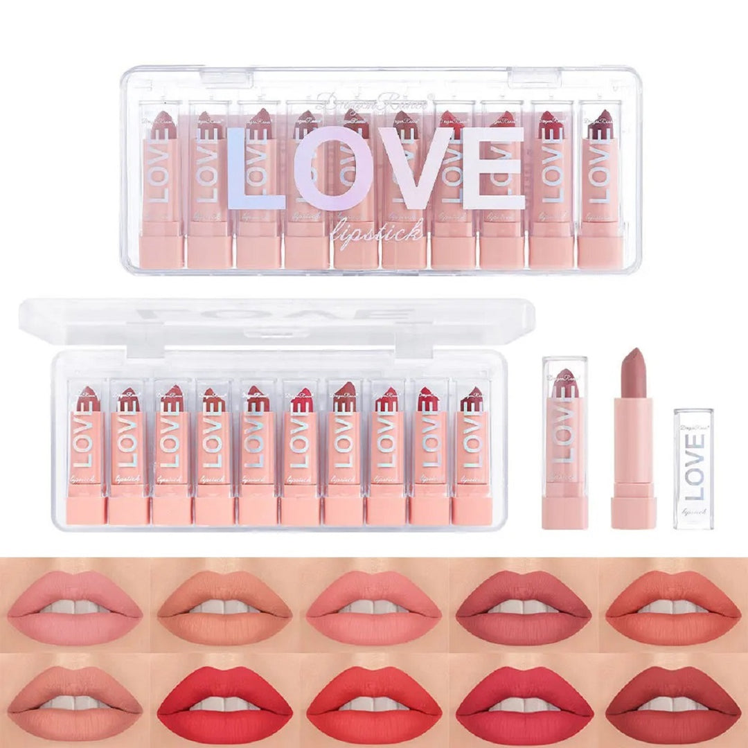 10-Color Mini Matte Lipstick Set – Long-Lasting Skin Tone Gift Collection