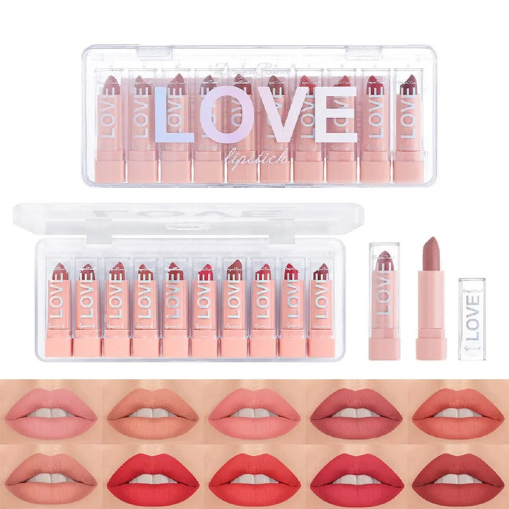 10-Color Mini Matte Lipstick Set – Long-Lasting Skin Tone Gift Collection