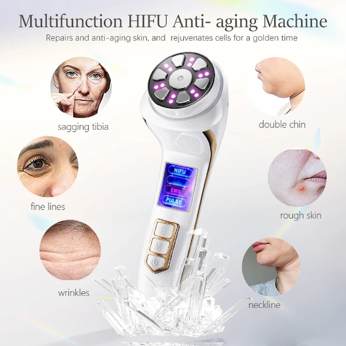 4 In1 Ultrasonic Micro Current Face Lift Wrinkle Resistant Massager Machine
