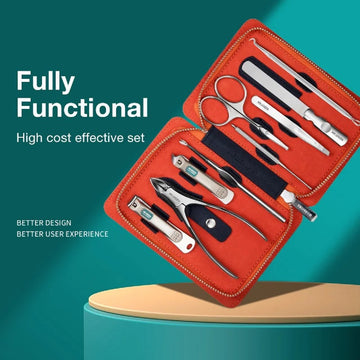 9-in-1 Professional Nail Clippers With Leather Case Manicure Set