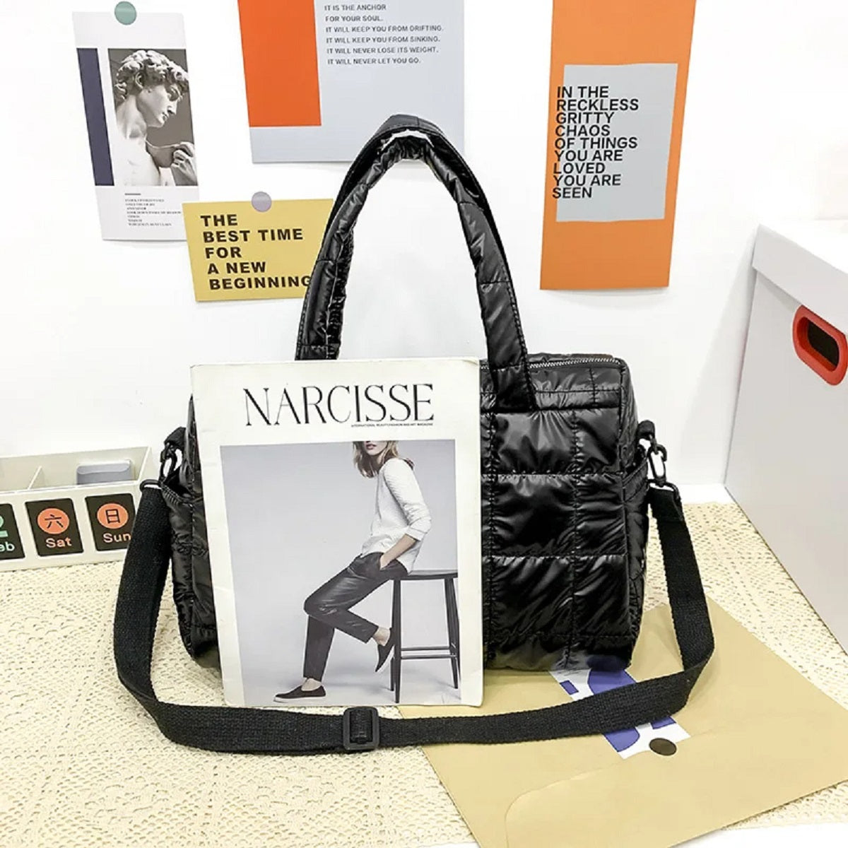 Luxury Space Padded Cotton Handbag Big Capacity Shoulder Bag