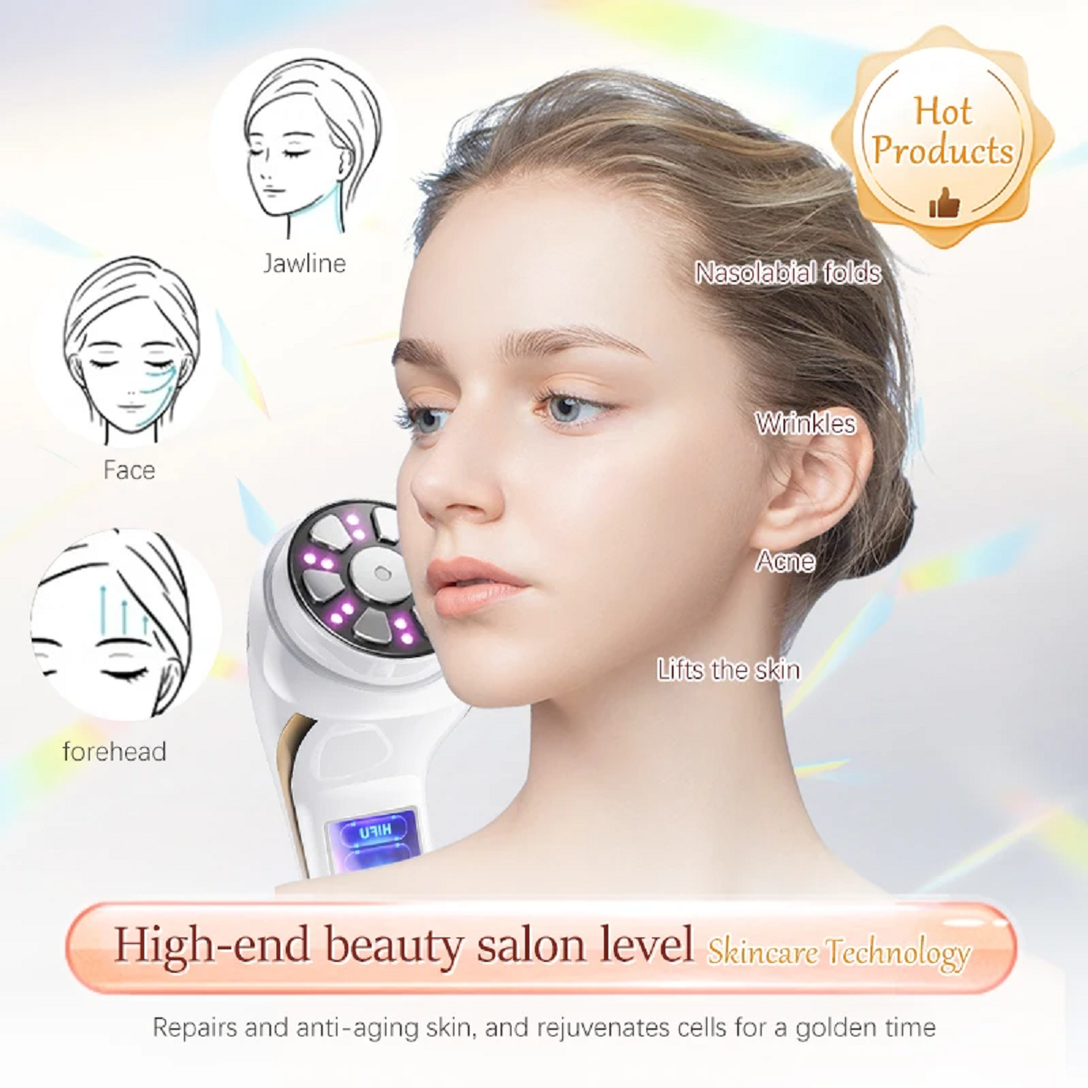 4 In1 Ultrasonic Micro Current Face Lift Wrinkle Resistant Massager Machine