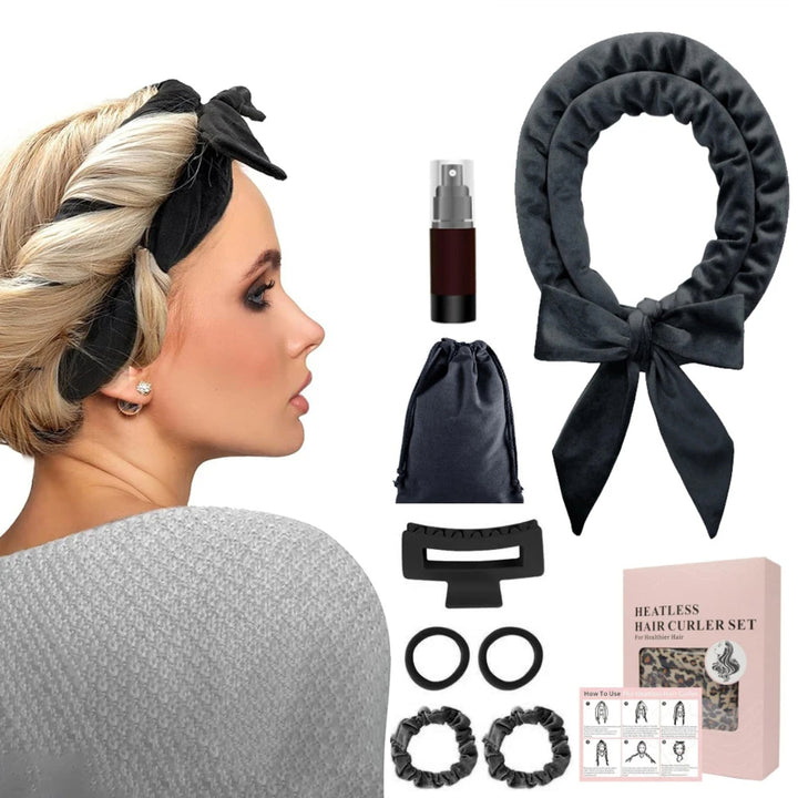 9-Pcs Silk Heatless Curling Kit – Ribbon Rod Clips and Scrunchie for Overnight Curls