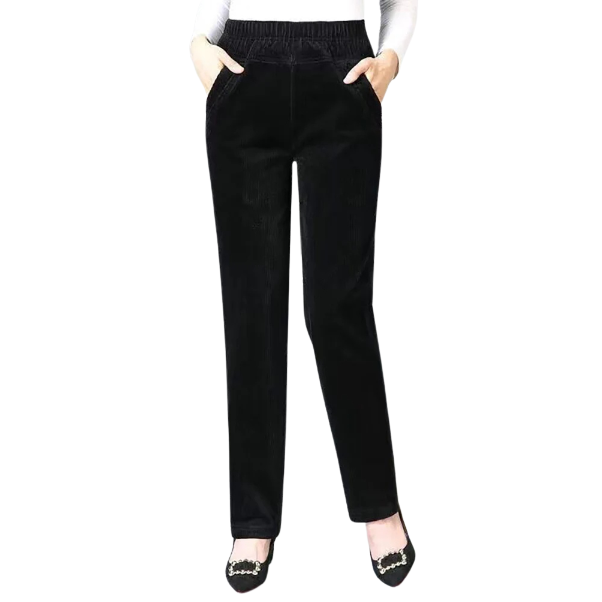 Women's Corduroy Warm Plush Thick High Waist Pants Trousers