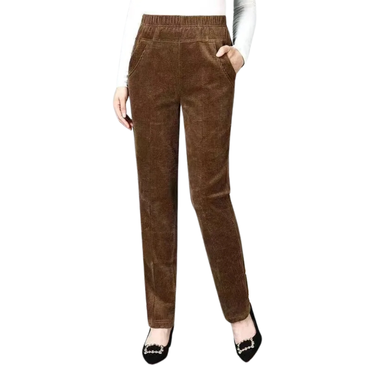 Women's Corduroy Warm Plush Thick High Waist Pants Trousers