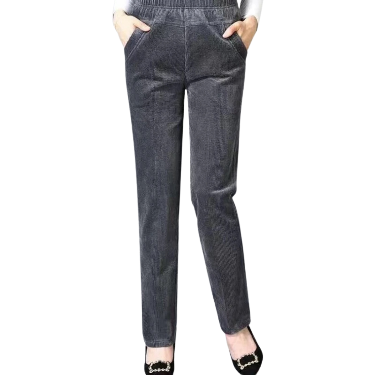 Women's Corduroy Warm Plush Thick High Waist Pants Trousers