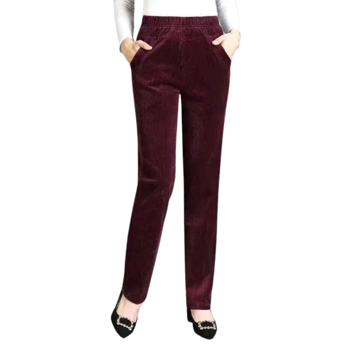 Women's Corduroy Warm Plush Thick High Waist Pants Trousers