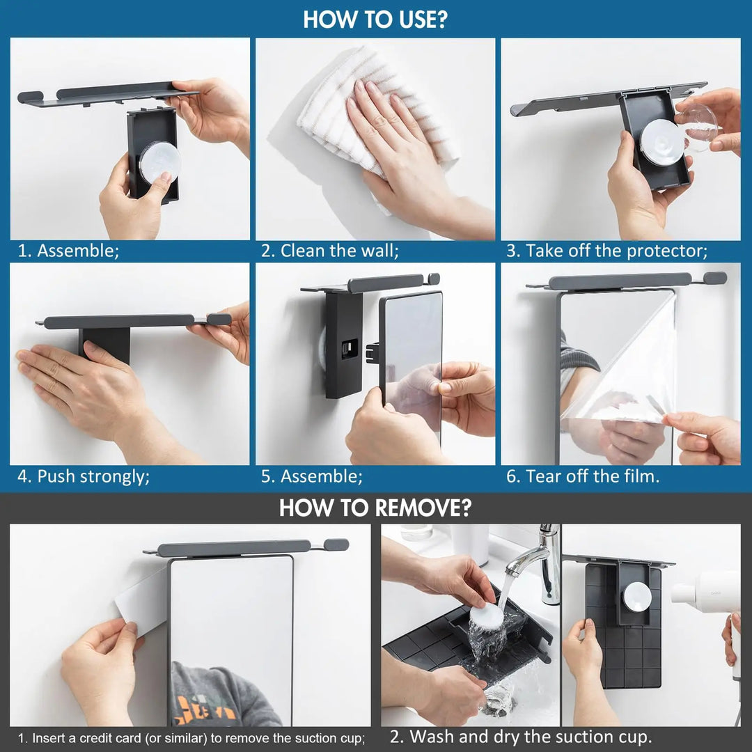 Fogless Shower Shaving Mirror – No-Drill Suction Mount