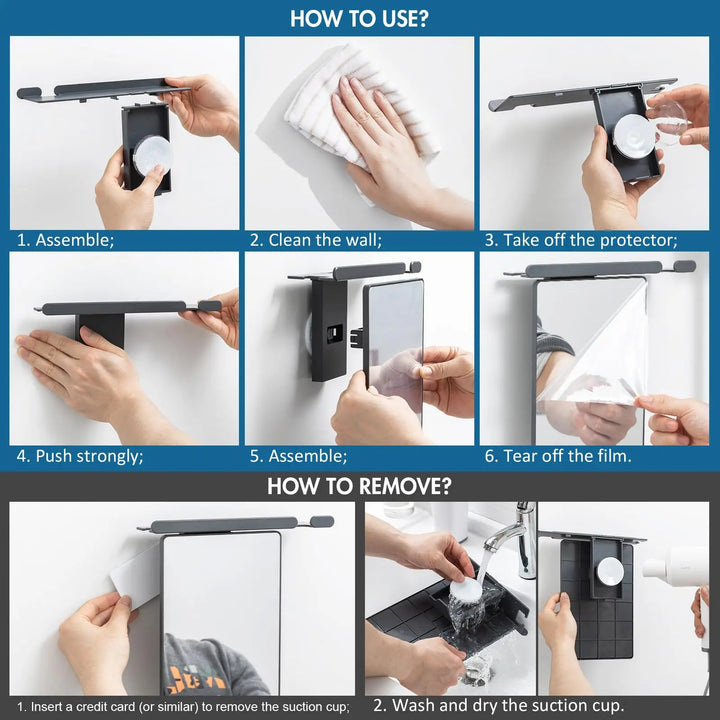 Fogless Shower Shaving Mirror – No-Drill Suction Mount