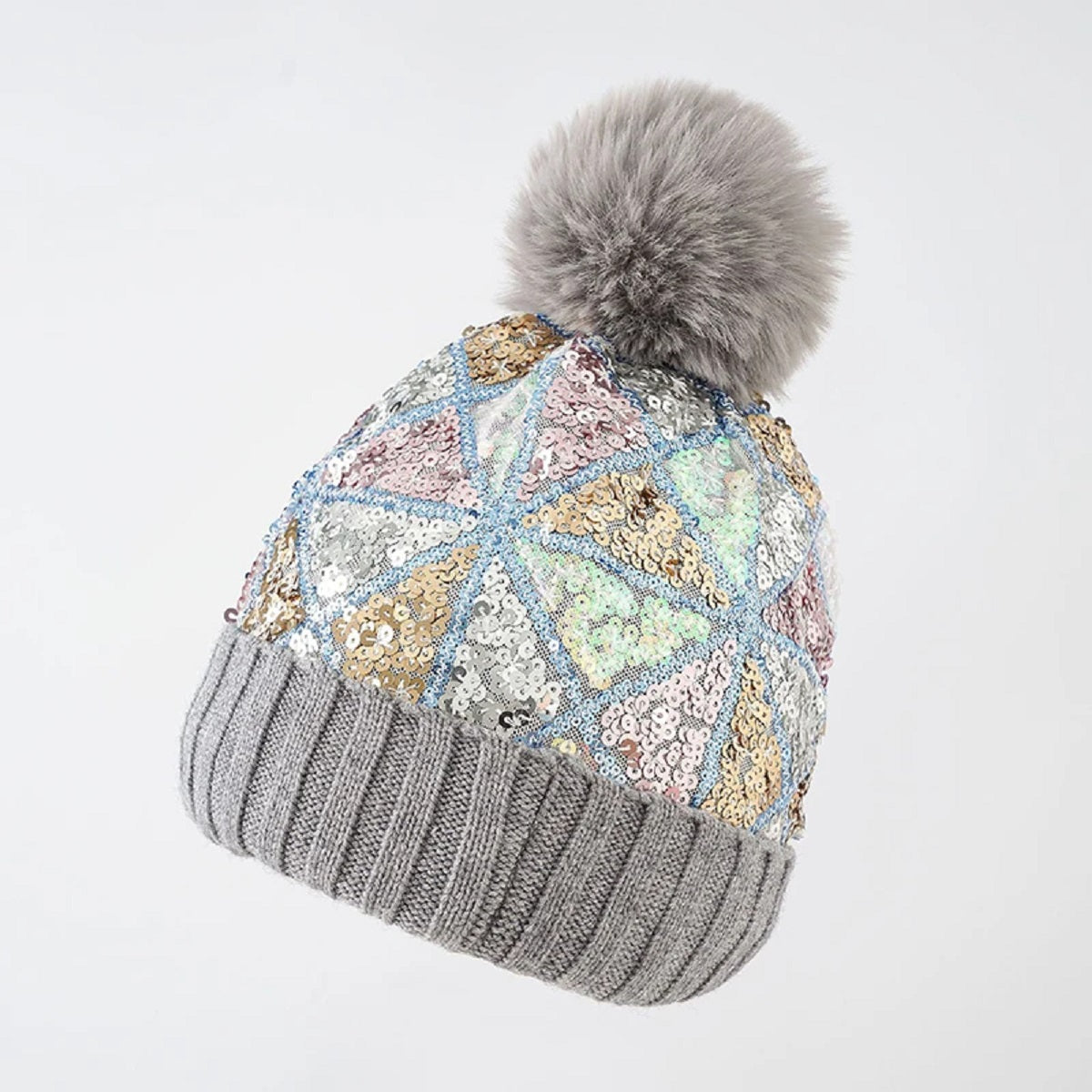 Women's Sequin Knitted Beanie Hat Shiny Bling Skull Cap