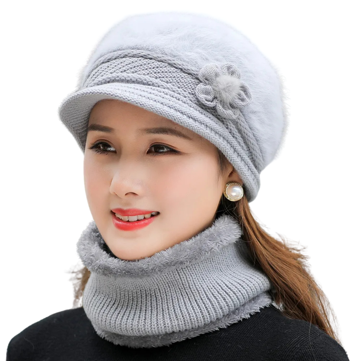 Women’s Winter Hat & Scarf Set – Faux Fur Lined Knitted Cap
