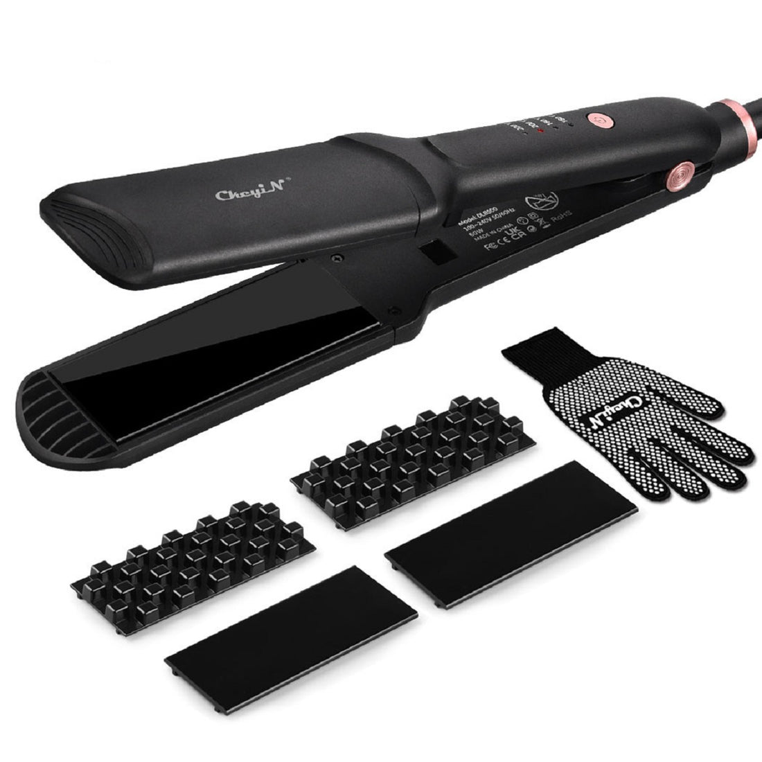 4-in-1 Interchangeable Plates Hair Straightener Flat Iron with Glove