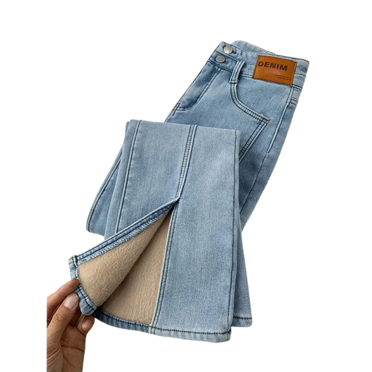 Women's Thicken Button Skinny Winter Warm Plus Velvet Lined Denim Pants