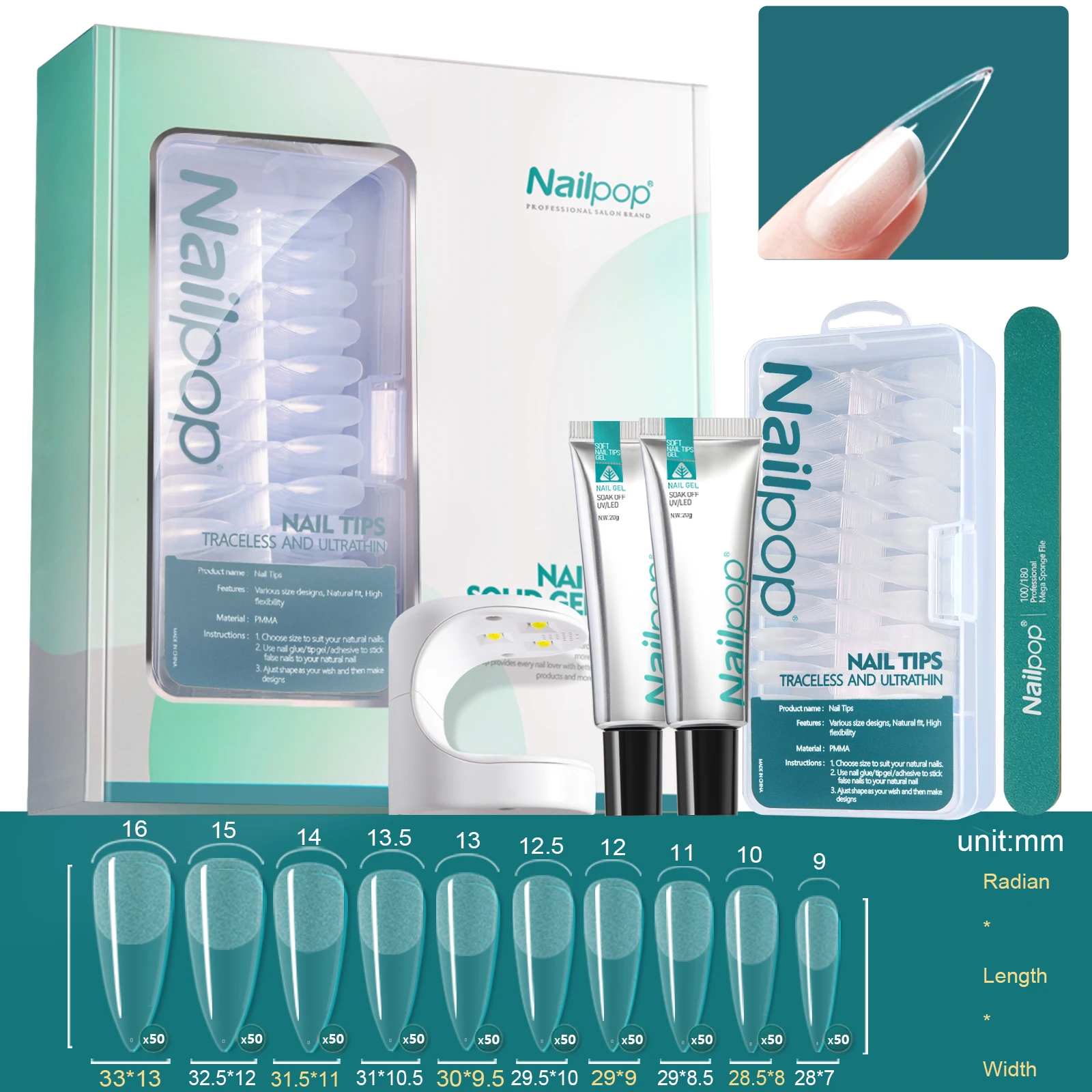 Glue Gel Nail Extension Set with Soft Gel UV Lamp