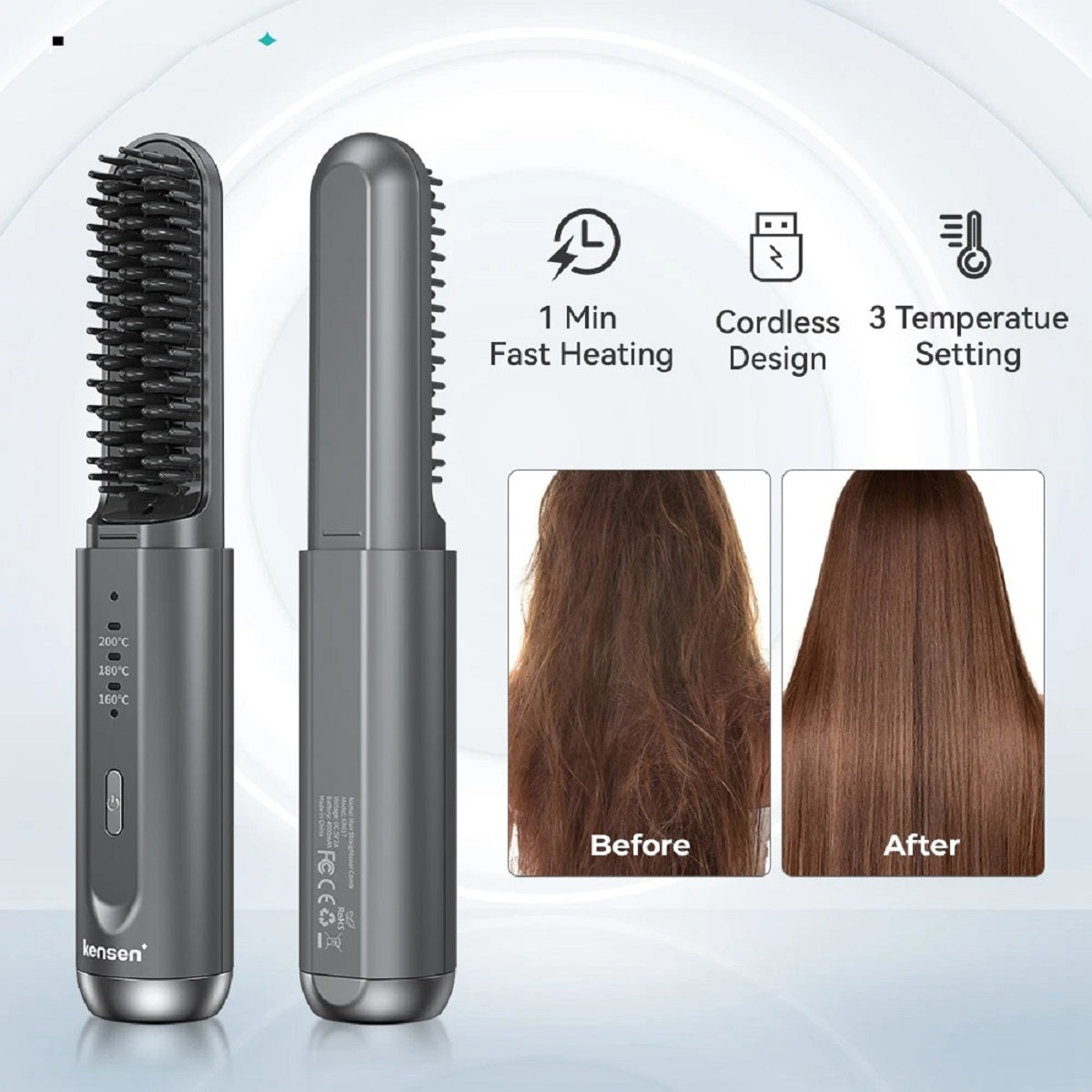 Cordless Ionic Hair Straightener Brush
