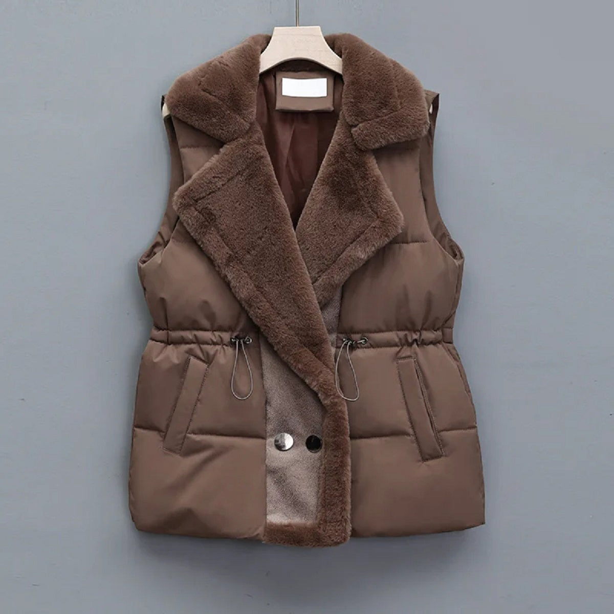 Women's Winter Outerwear Puffer Vest Fur Integrated Lapel Waistcoat
